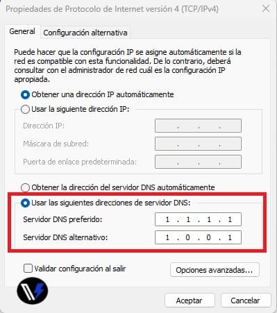Configuración de los servidores DNS de Cloudflare 1.1.1.1 en Windows